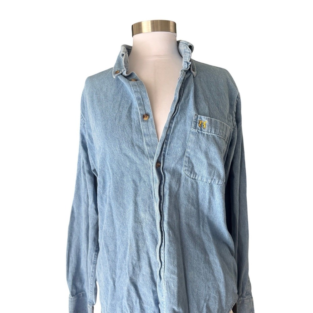 Peter Christian Denim Shirt Size M Blue Embroidered Rabbit Pocket